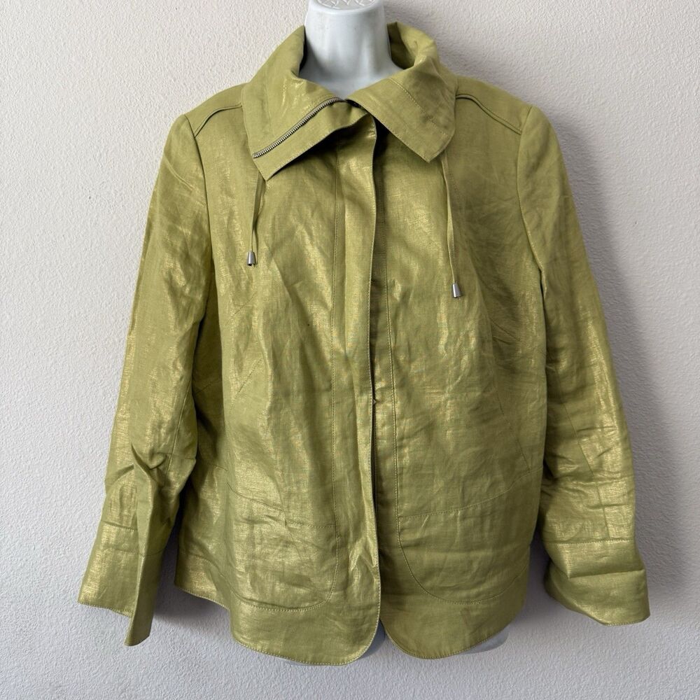 Lafayette 148 Chartreuse Green Iridescent Linen Jacket Lagenlook Avant Garde 16